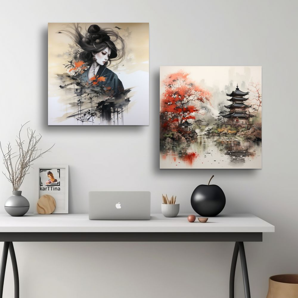 Картина модульная "Она самурай", 80 см х 40 см
