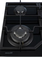Газовая варочная панель шириной 60 см, Macbi MBH64WFGL.V1 (Model 2024) с Wok-конфоркой, Чёрное закаленное стекло, Электроподжиг, Газ-контроль, Решетки из чугуна
