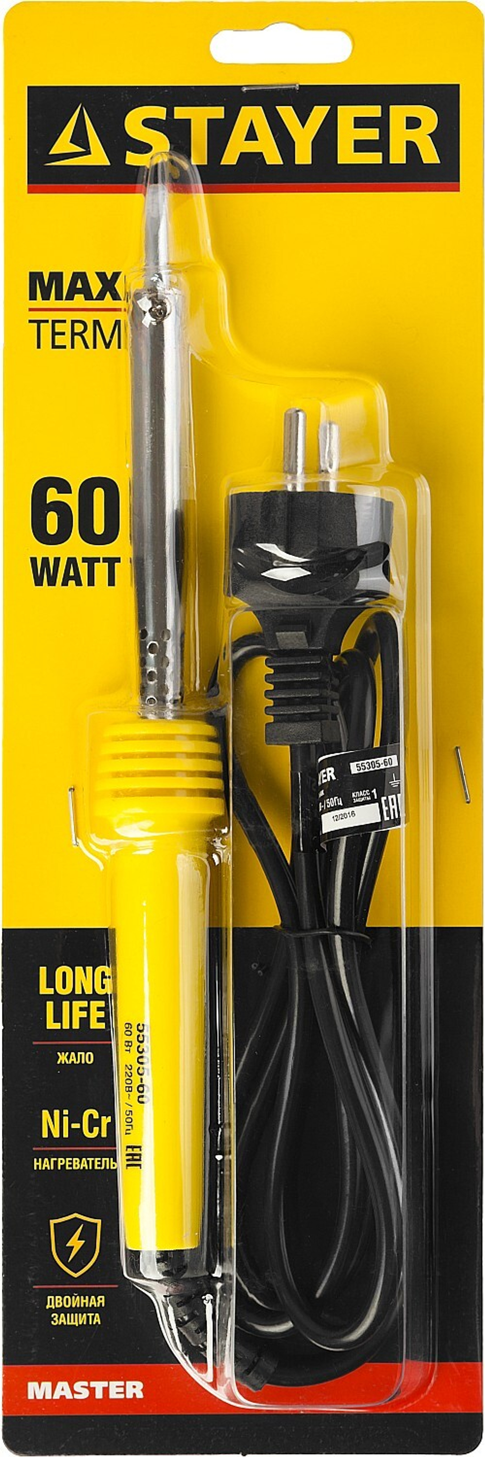 STAYER MAXTerm, 60 Вт, клин, электропаяльник с пластиковой рукояткой (55305-60)