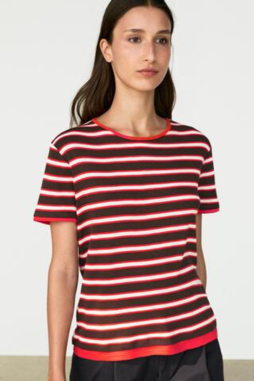 Massimo Dutti Хлопковая футболка в полоску с короткими рукавами, красный