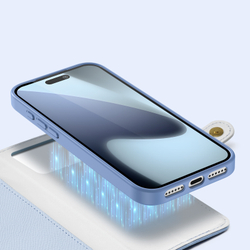 Чехол кошелек из кожи светло-синего цвета с MagSafe для iPhone 17 Pro, серия Lawa от Dux Ducis