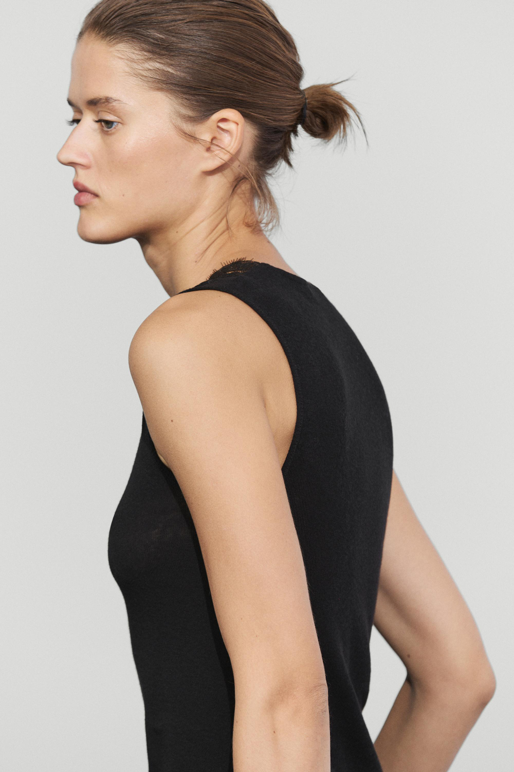 Massimo Dutti Топ в бельевом стиле из смесового хлопка, черный