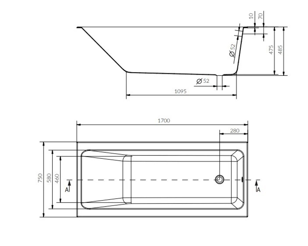 Ванна прямоугольная CREA 170x75 белый
