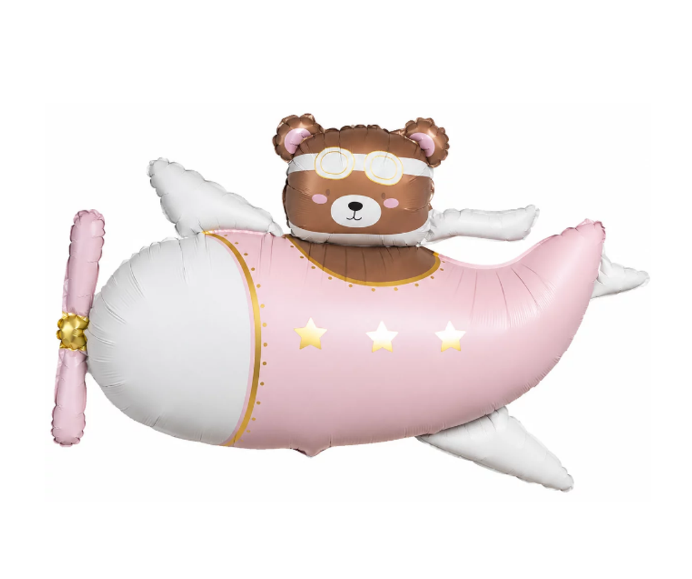 К Фигура Мишка в розовом самолете Сатин (43''/109 см)