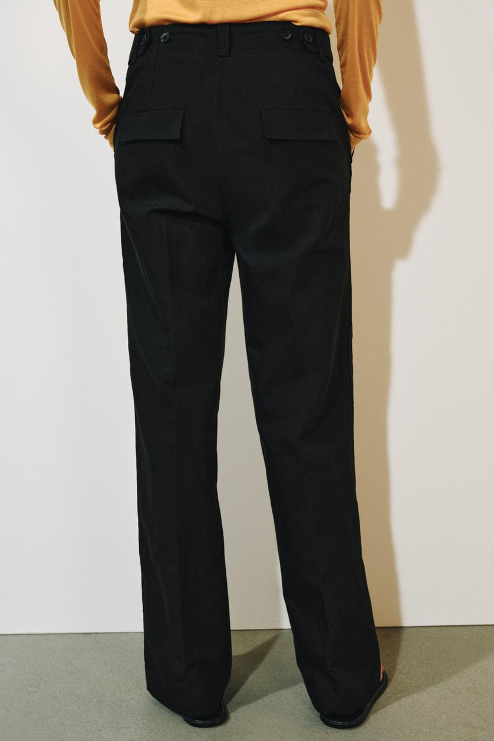 ZARA БРЮКИ ПРЯМОГО КРОЯ — ZW COLLECTION, ЧЕРНЫЙ