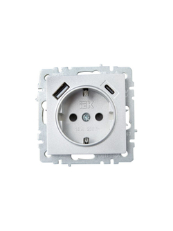 Розетка BRITE РЮш11-1-БрА 16А с USB A+C 18Вт с заземл. защ. шторки механизм алюм. IEK BR-R14-16-U22-018-K47