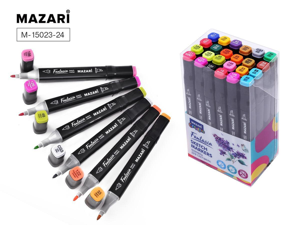 Набор маркеров для скетчинга двусторонние,24цв,Main colors FANTASIA(Mazari)