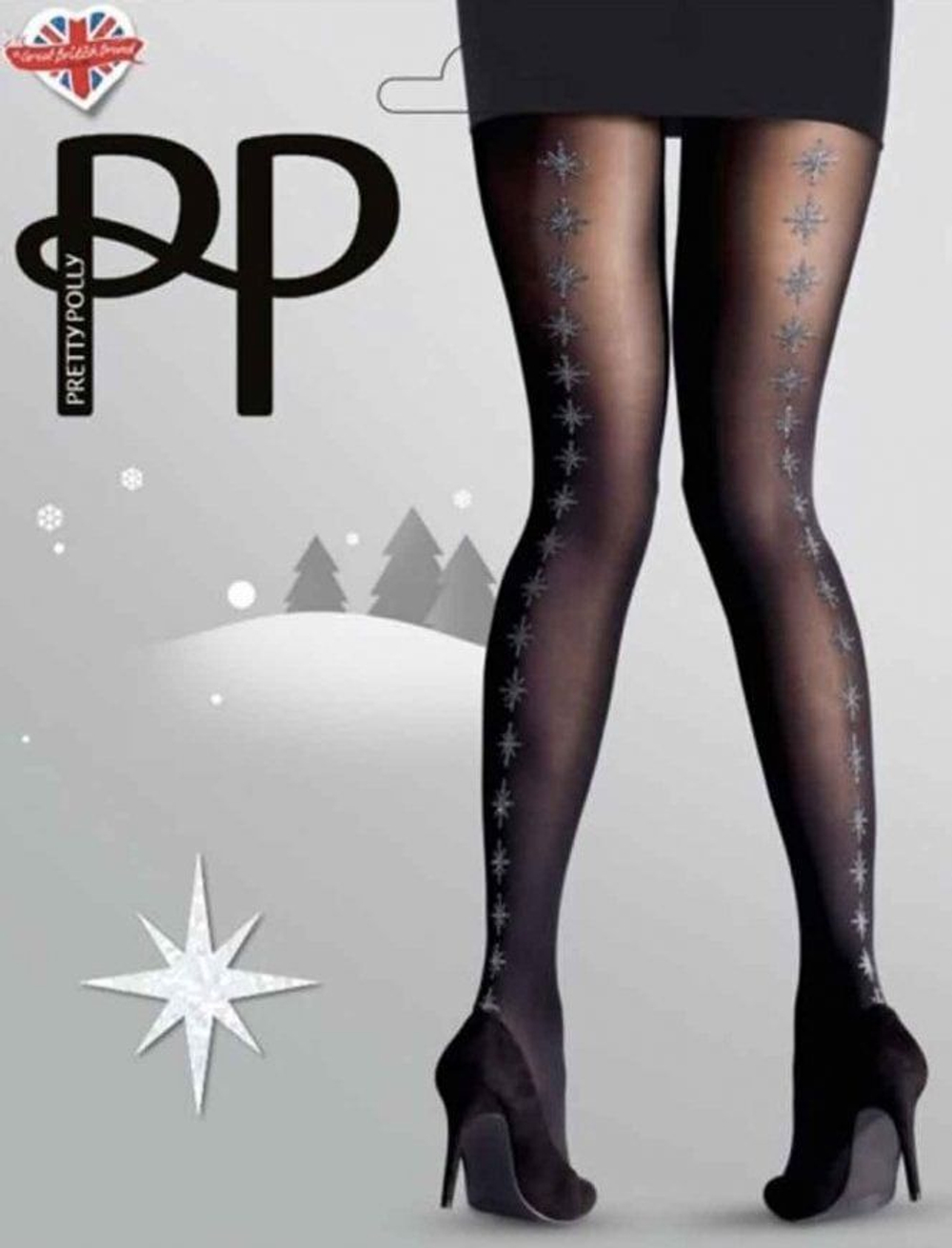 Колготки со швом из блестящих снежинок Backseam Star Tights (Размер: S-M-L) (Цвет: черный с серебристым)