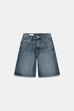 ZARA ДЖИНСОВЫЕ ШОРТЫ TRF BAGGY СО СРЕДНЕЙ ПОСАДКОЙ, СИНИЙ