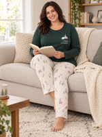 Женская пижама-комплект RUBINA Secret Homewear: верх и брюки, зелёная с зимним принтом