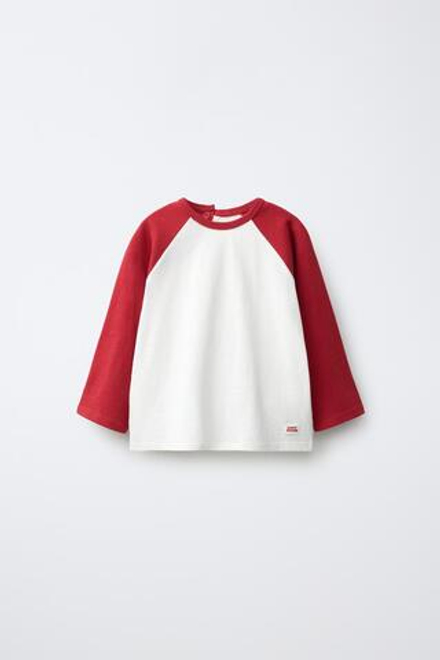 ZARA ФУТБОЛКА С КОНТРАСТНЫМИ РУКАВАМИ РЕГЛАН, КРАСНЫЙ
