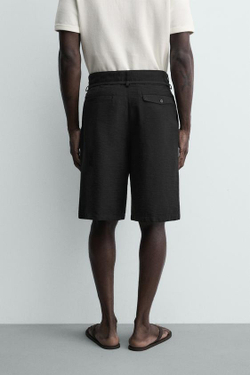 ZARA ШОРТЫ RELAXED FIT СО СКЛАДКАМИ И РЕМНЕМ, ЧЕРНЫЙ