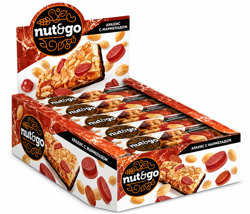 Батончик с арахисом и мармеладом Nut and Go 18 шт 42г