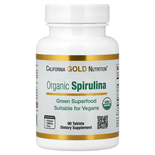California Gold Nutrition, органическая спирулина, 60 таблеток (500 мг в 1 таблетке)