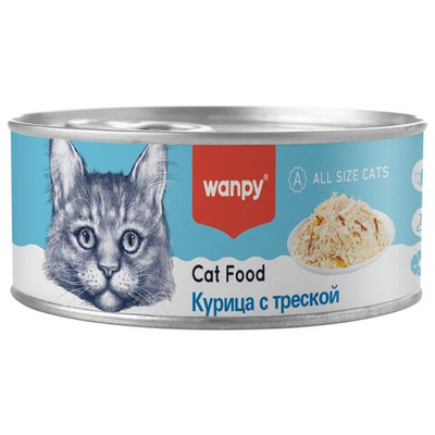 Wanpy Cat Консервы для кошек "Курица с треской" 24 шт по 95 г