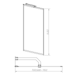 Душевая шторка на ванну VSB-41700FLGM, 700*1400, вороненая сталь, стекло рифленое,