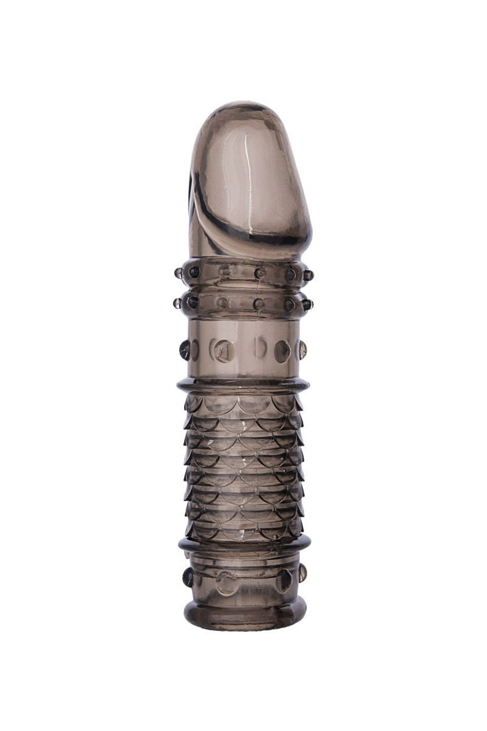 Дымчатая закрытая насадка ToyFa XLover с чешуйками и пупырышками - 13,5 см. (Цвет: дымчатый)