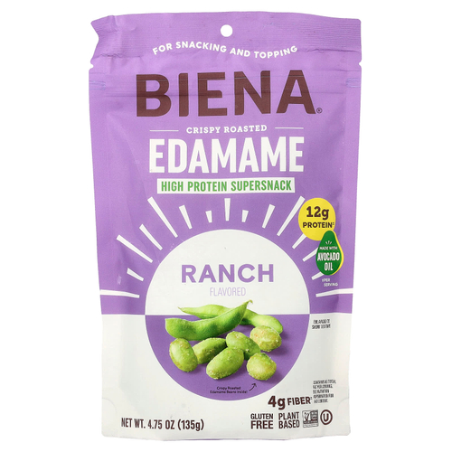 BIENA, хрустящие обжаренные бобы эдамаме, ранчо, 135 г (4,75 унции)