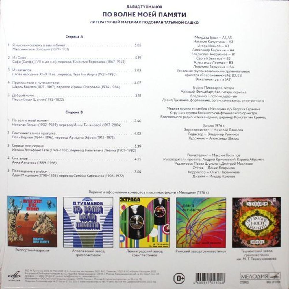 ПО ВОЛНЕ МОЕЙ ПАМЯТИ: ДАВИД ТУХМАНОВ (1 LP) ПЕРЕИЗДАНИЕ КУЛЬТОВОЙ ПЛАСТИНКИ !!!