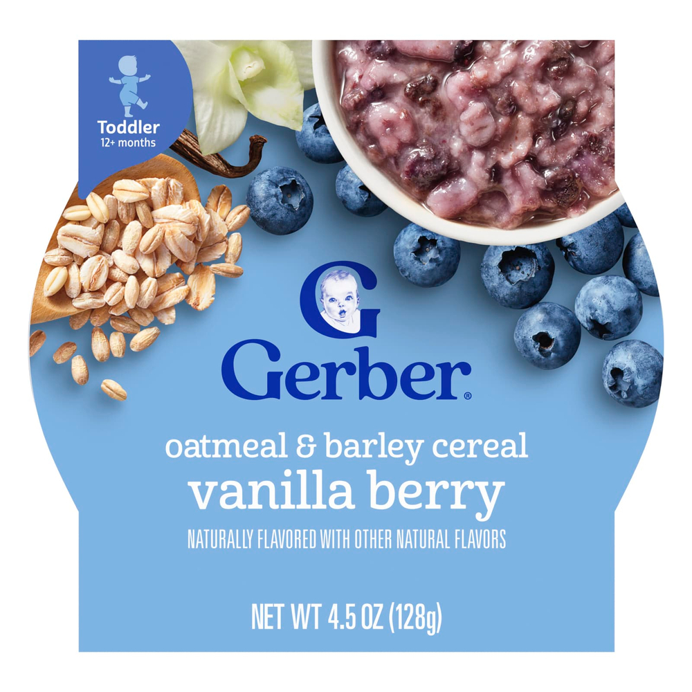 Gerber, Овсяные хлопья и ячменя, от 12 месяцев, ваниль, 128 г (4,5 унции)