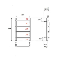 Полотенцесушитель электрический Point Ника PN08846 П4 400x600 диммер справа, хром