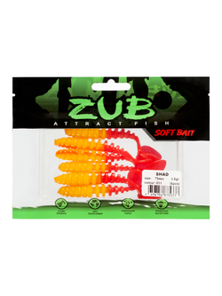 Приманка ZUB-SHAD  75мм(3")-6шт, (цвет 011) желтое тело - красный хвост