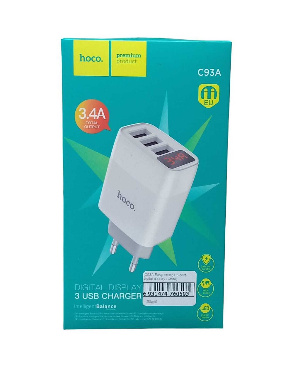 C93A Easy charge 3-port digital display (white)