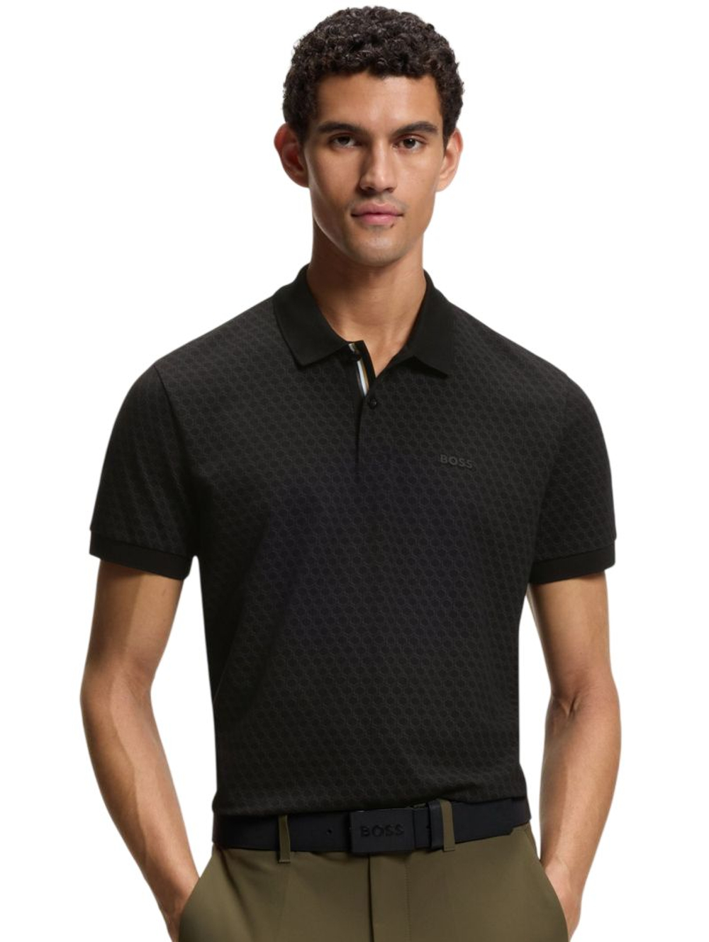 Теннисное поло BOSS Chip Pattern - black
