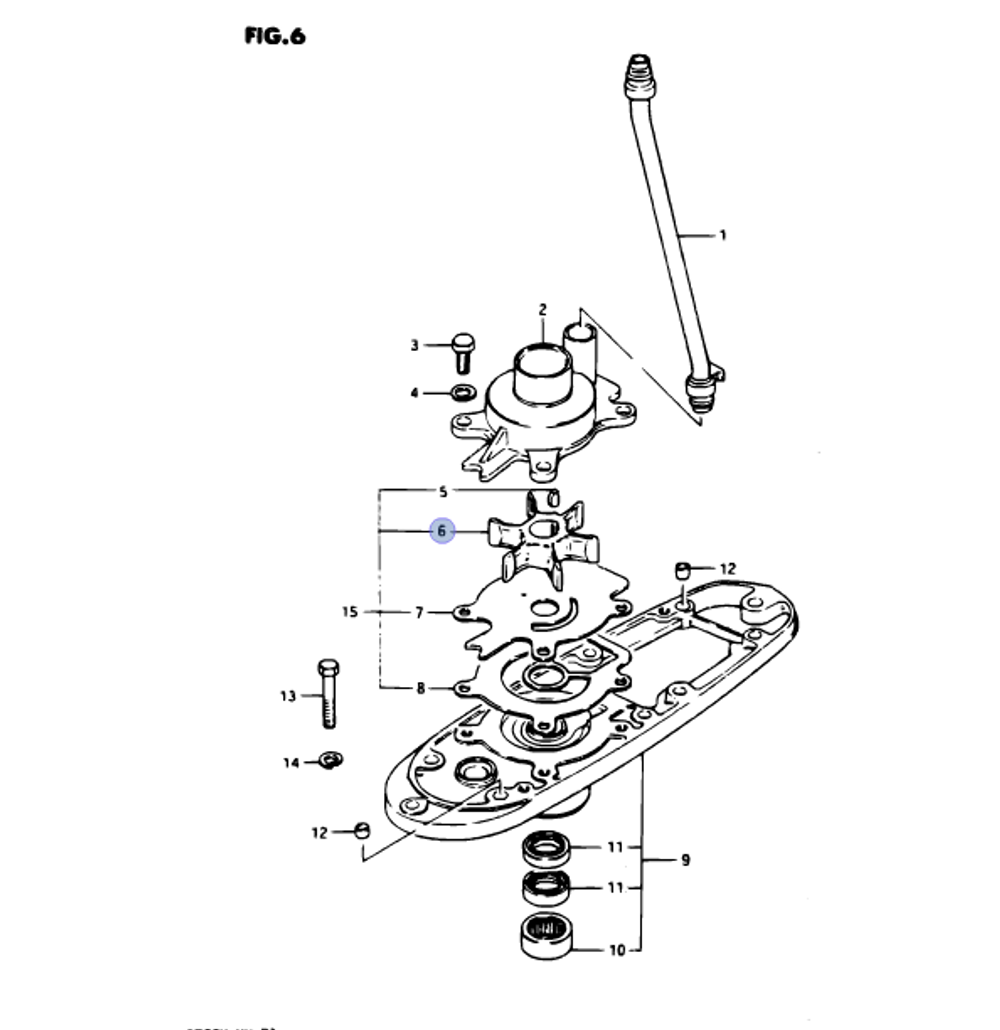 Крыльчатка помпы Suzuki DT50-DT85 (17461-95300-000)