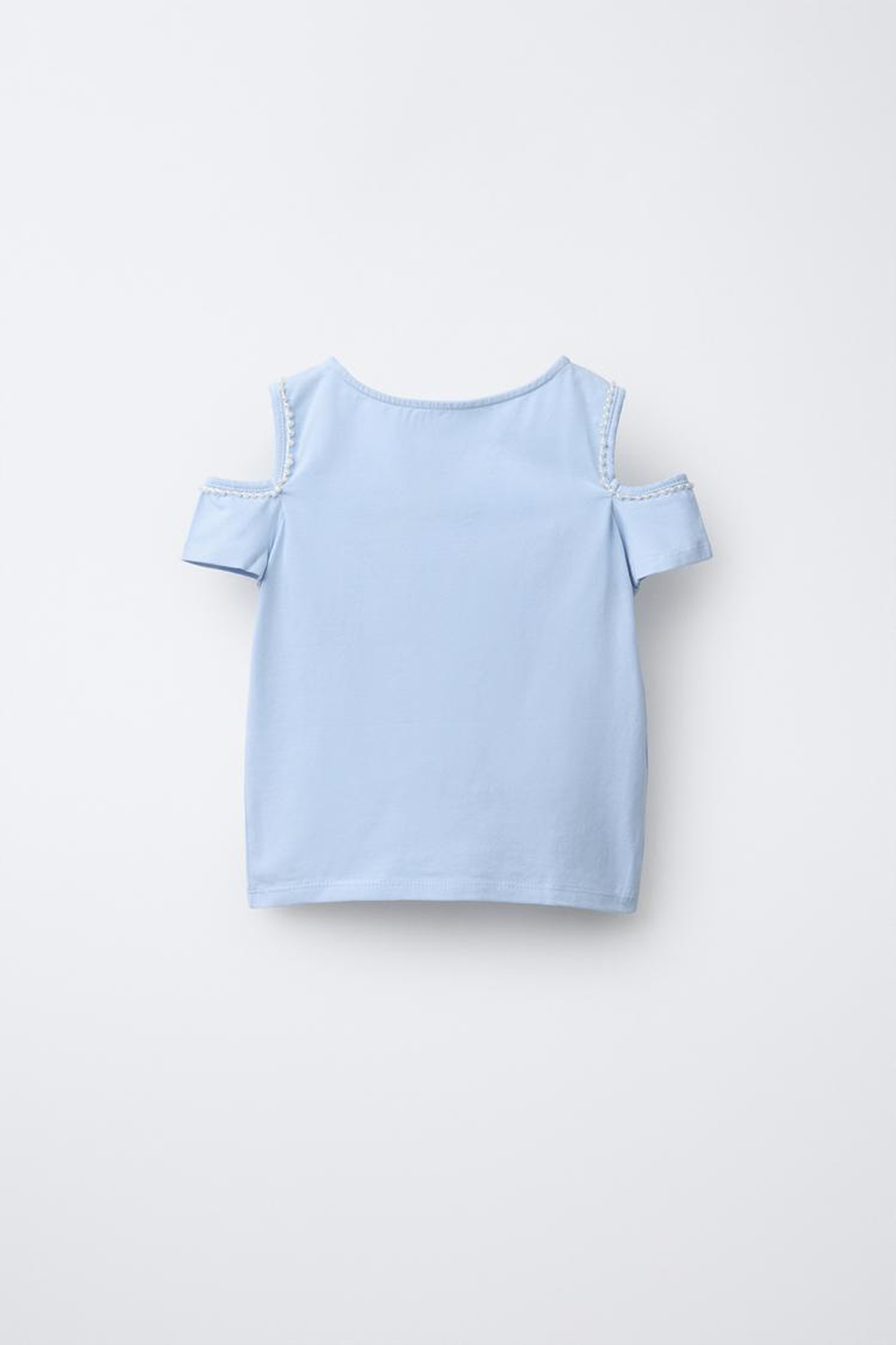 ZARA ФУТБОЛКА С ЖЕМЧУЖИНАМИ, ГОЛУБОЙ