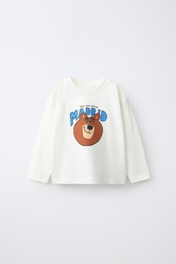 ZARA ФУТБОЛКА С ПРИНТОМ, ЖЕЛТОВАТО-БЕЛЫЙ