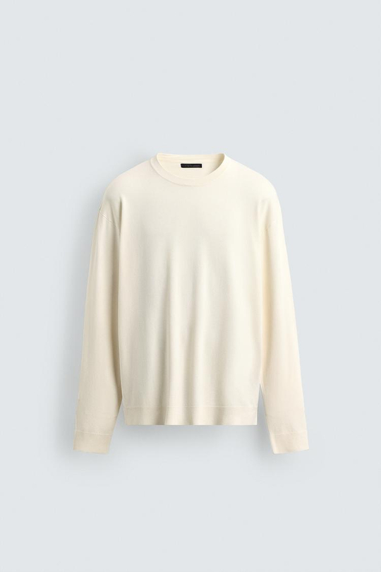 ZARA СВИТЕР ИЗ ВИСКОЗЫ С РЕЛЬЕФНЫМ УЗОРОМ, ЖЕЛТОВАТО-БЕЛЫЙ