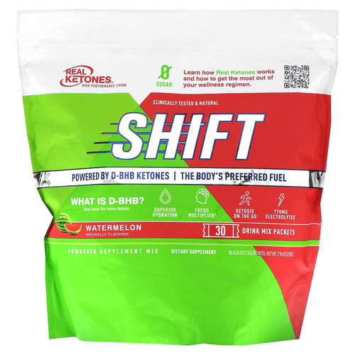 Real Ketones, Shift, арбуз, 30 пакетиков смеси для приготовления напитка, по 7,5 г (0,26 унции)