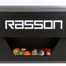 Бильярдный стол для пула Rasson Iron Man 9 футов с возвратом шаров, сукном и аксессуарами (черный, сланец 25 мм)