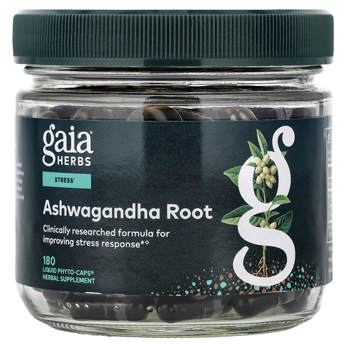 Gaia Herbs, корень ашваганды, 180 капсул Liquid Phyto-Caps