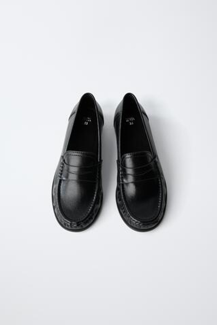 ZARA ЛОФЕРЫ НА ТОНКОЙ ПОДОШВЕ, ЧЕРНЫЙ