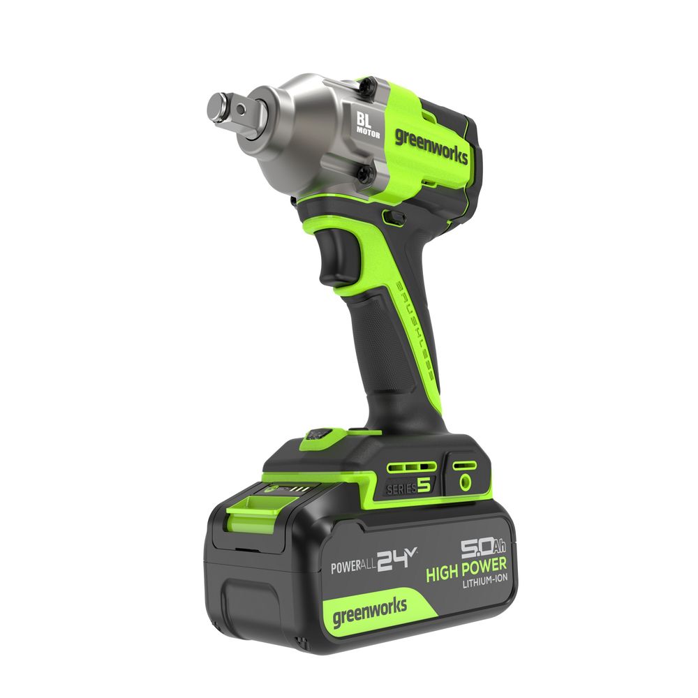 Гайковерт ударный акк. Greenworks IW5500, 24V, б/щет, 1/2'', 500Нм, 3 режима, 1х5Ач,ЗУ,кор (3805007CUG)
