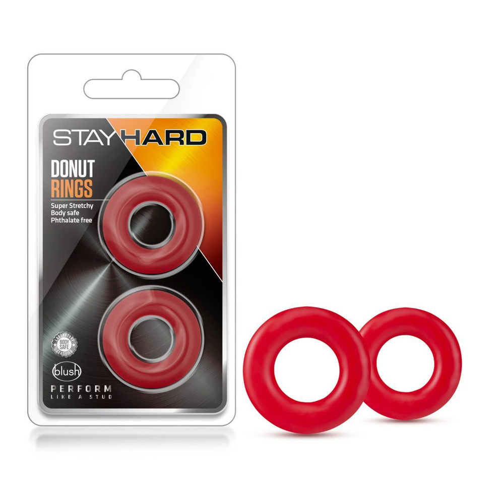 Набор из 2 красных эрекционных колец Stay Hard Donut Rings (Цвет: красный)
