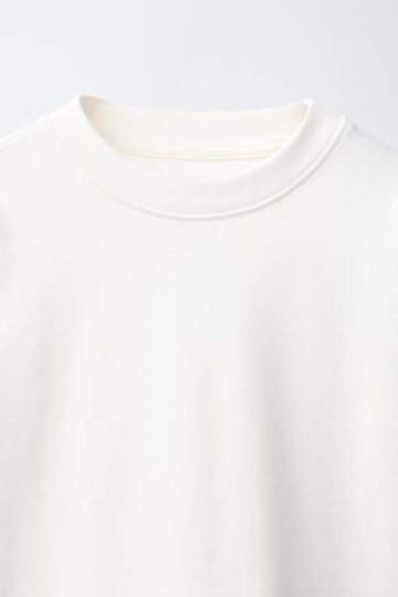 ZARA ФУТБОЛКА ИЗ ПЛОТНОГО ХЛОПКА, ЭКРЮ