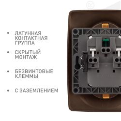 Розетка ЭРА Серия 12 12-2106-13 двойная с заземлением 2X2P+E Schuko 16A-250В IP20 бронза | Эра 12