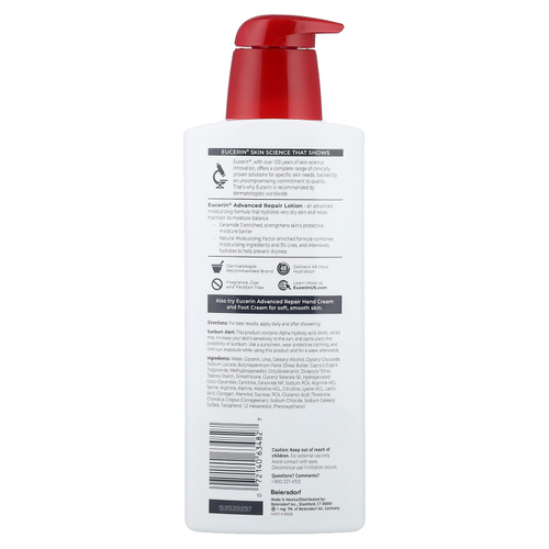 Eucerin, улучшенная формула для восстановления сухой и очень сухой кожи, без отдушки, 500 мл (16,9 жидк. унции)