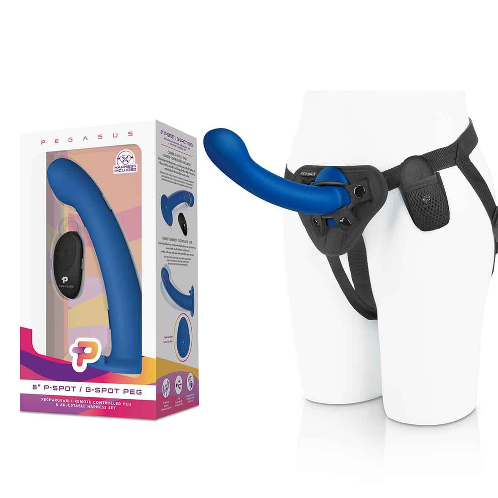 Универсальный страпон с дистанционным управлением 8in Remote Control P-Spot G-Spot синий