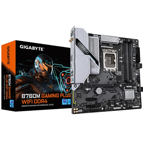 Материнская плата GIGABYTE B760M GAMING PLUS WIFI DDR4 (LGA1700/B760/4xDDR4/PCI-Ex16/M.2/SB/GLAN/Wi-Fi/BT/DP/HDMI/mATX)