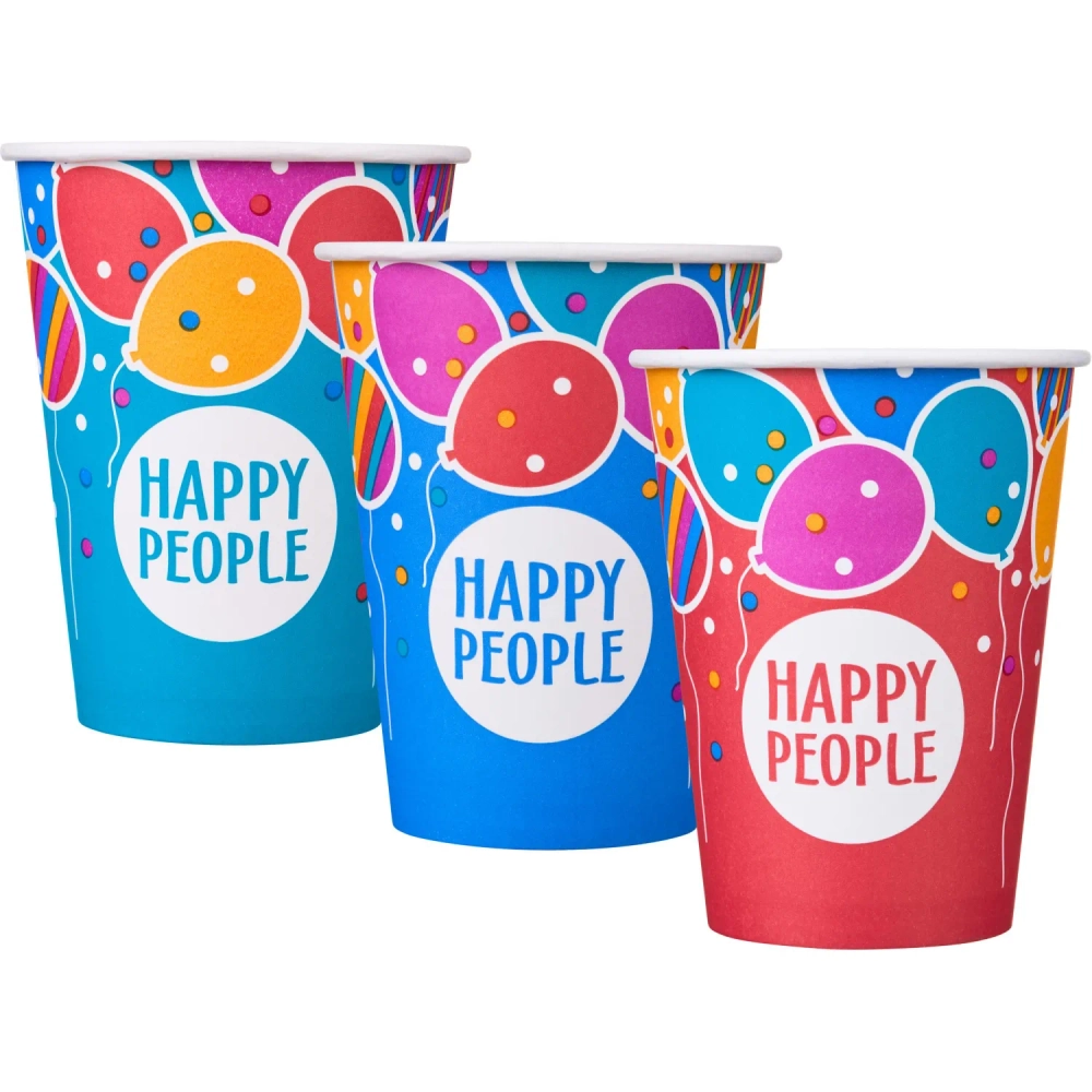 Стакан одноразовый бум односл. 350 мл d-90мм Happy People МИКС 50шт/уп