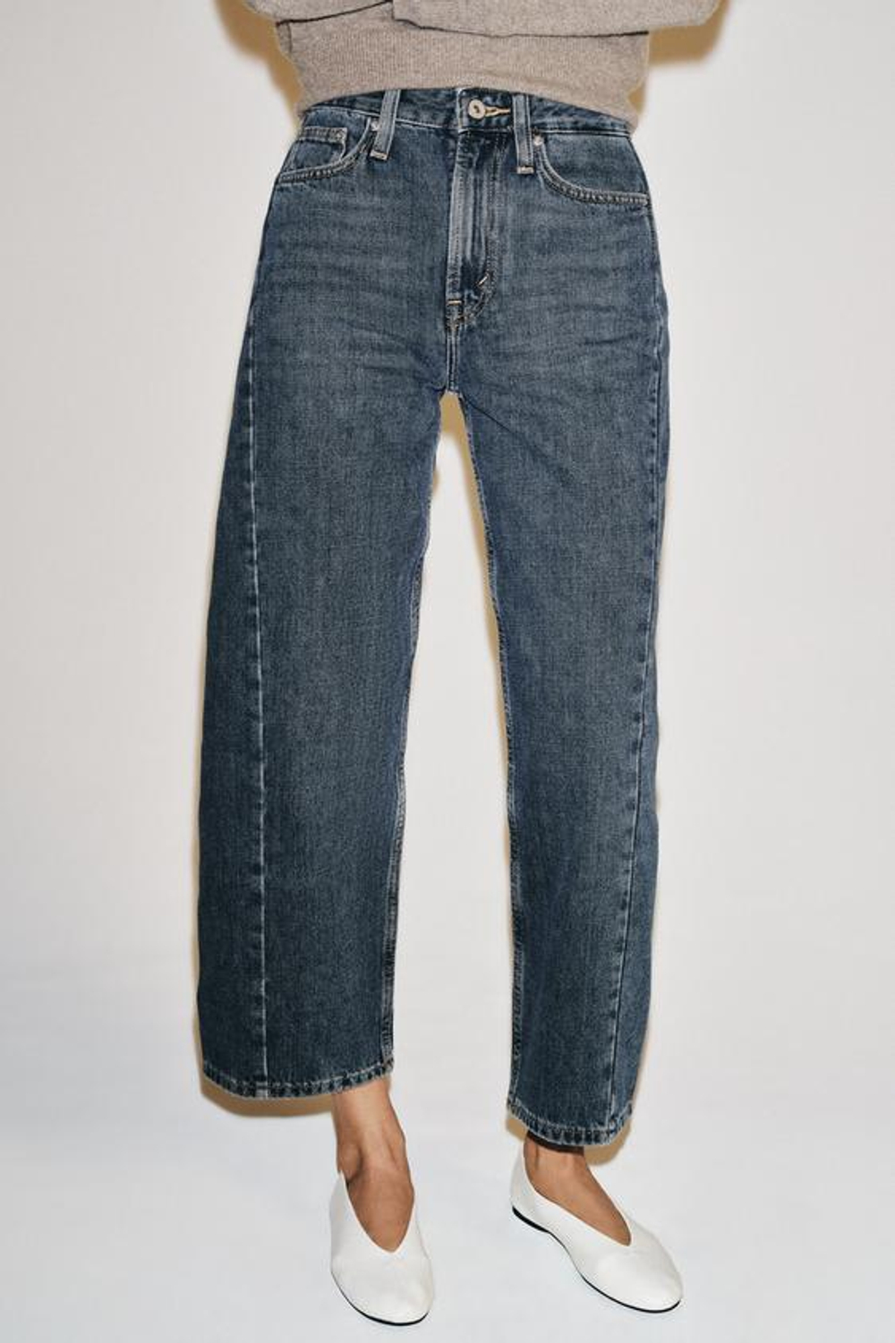ZARA ДЖИНСЫ ZW COLLECTION ANKLE RELAXED СО СРЕДНЕЙ ПОСАДКОЙ, СЕРО-СИНИЙ