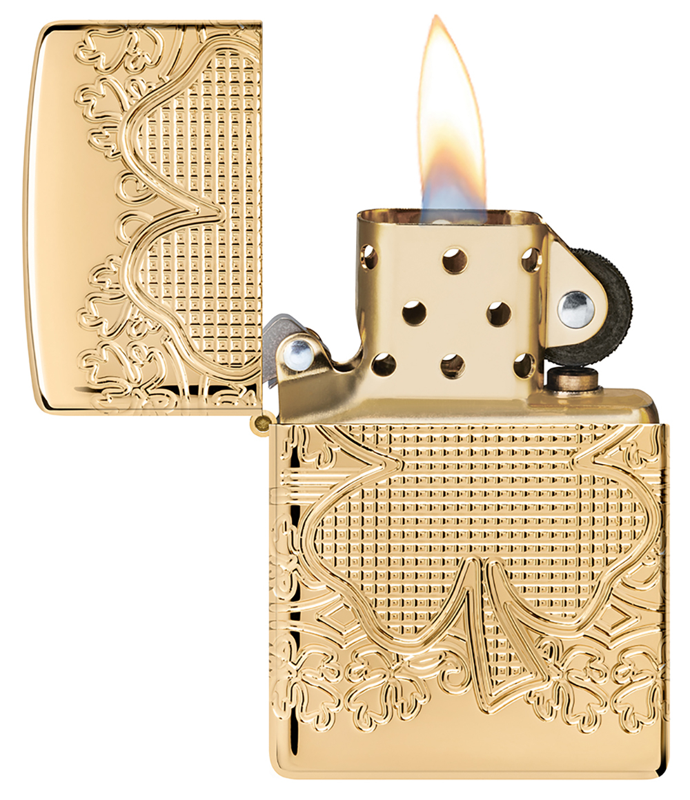 Зажигалка ZIPPO Armor Счастливый клевер с глянцевым золотистым покрытием | Lucky Clover High Polish