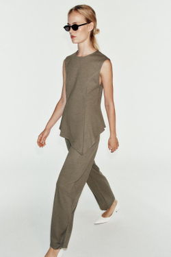 ZARA МЯГКИЕ БРЮКИ CARROT FIT, КОРИЧНЕВЫЙ МЕЛАНЖ