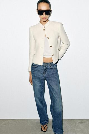 ZARA УКОРОЧЕННЫЙ БЛЕЙЗЕР, ЭКРЮ