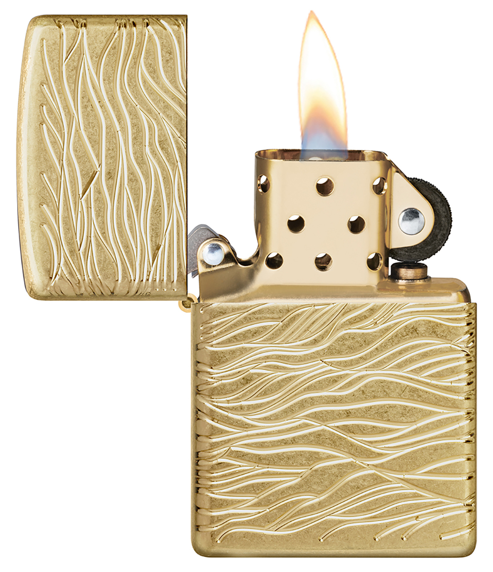 Зажигалка ZIPPO Armor Luxury Waves Design с покрытием Tumbled Brass, латунь/сталь, золотистая, матов