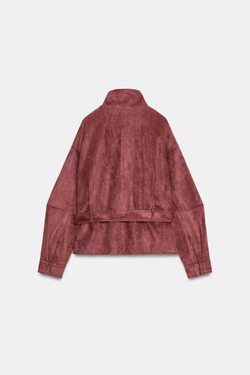 ZARA КУРТКА ИЗ ИСКУССТВЕННОЙ ЗАМШИ С РЕМНЕМ, МАРСАЛА
